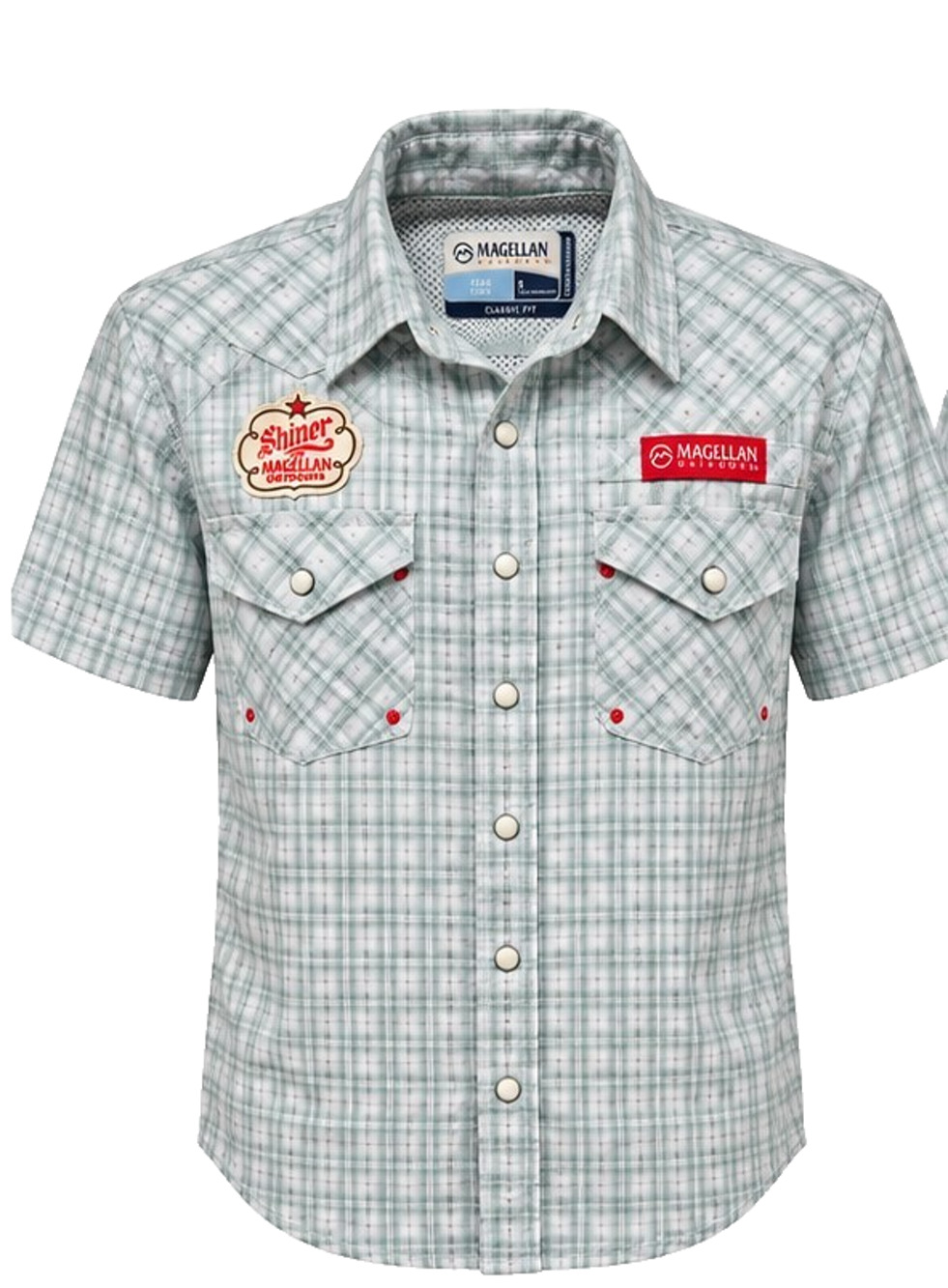 Magellan Outdoors Shiner Fish Gear Men's Small Plaid Fishing Shirt Short Sleeve